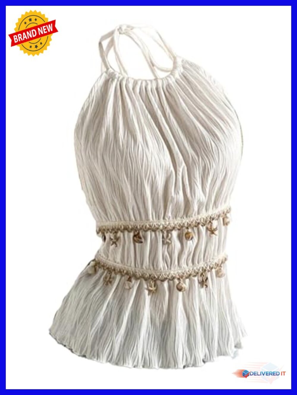 Sheer Cami Halter Top Textured Backless Starfish Sleeveless Summer Beach
